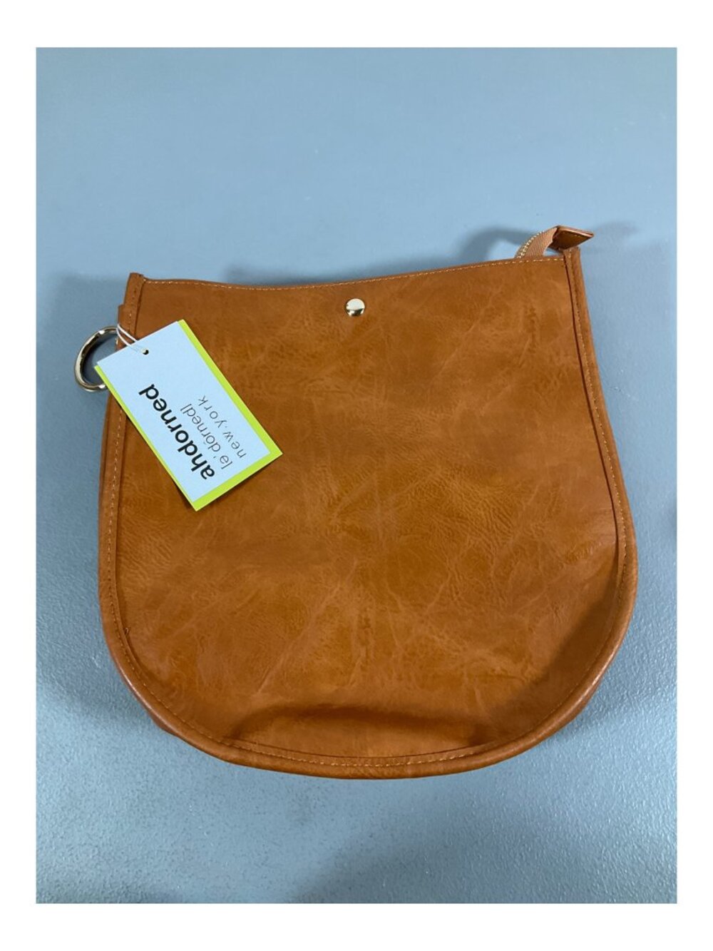 Ahdorned U-Shaped Messenger Bag in Camel with Dual Straps and Bonus Pouch - Faux